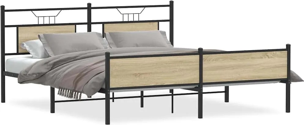 vidaXL sonoma tölgy színű fém ágykeret matrac nélkül 183 x 213 cm