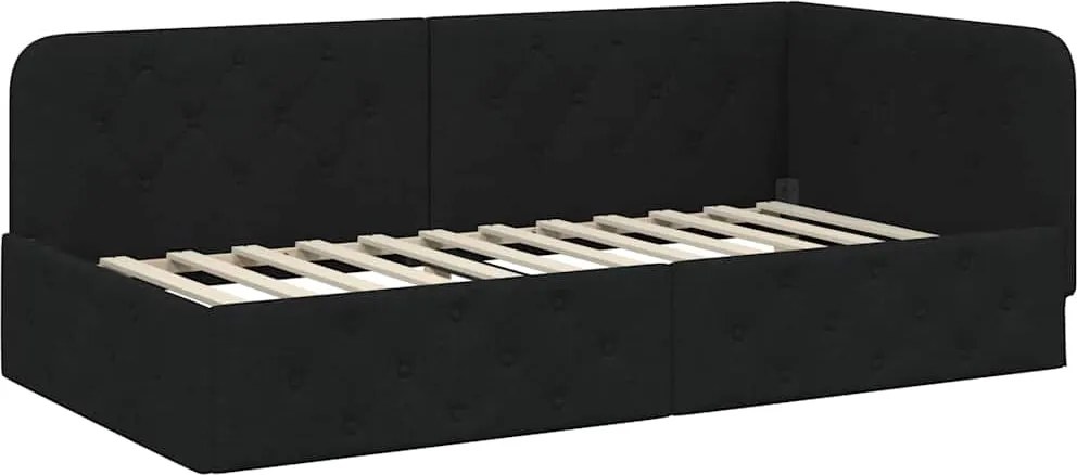 vidaXL Sarokágy keret fejtámlával Fekete 90 x 200 cm szövet