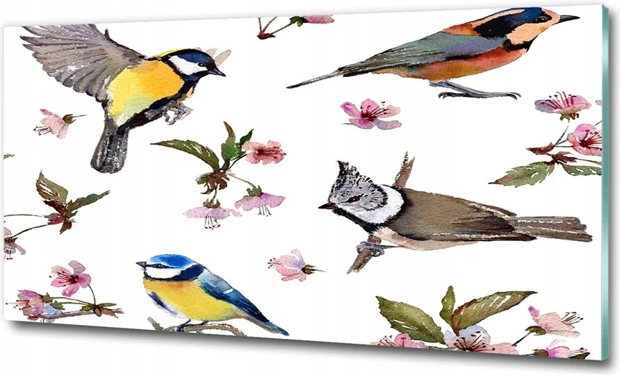 Fotó-üvegkép Madarak cseresznyevirágok 125x50