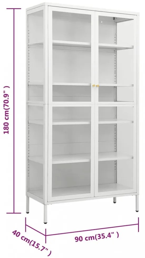 fehér acél és edzett üveg vitrin 90 x 40 x 180 cm