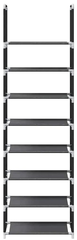 fekete nem szőtt szövetből cipőállvány 8 szintes 44x28x145 cm