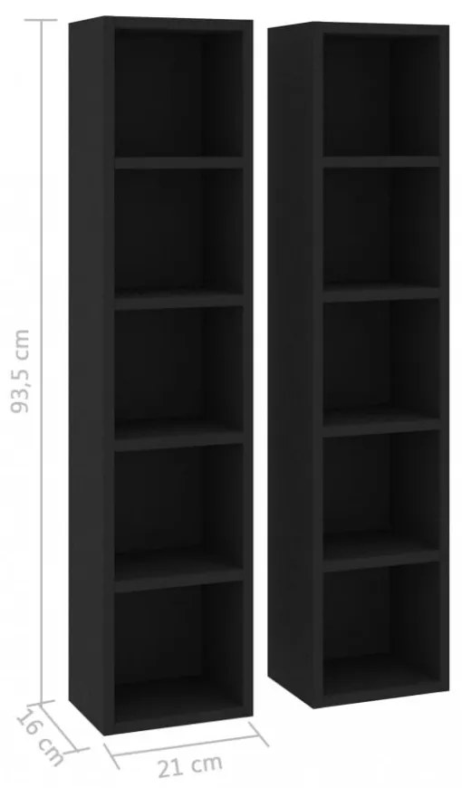 2 db fekete forgácslap CD-tartó szekrény 21 x 16 x 93,5 cm