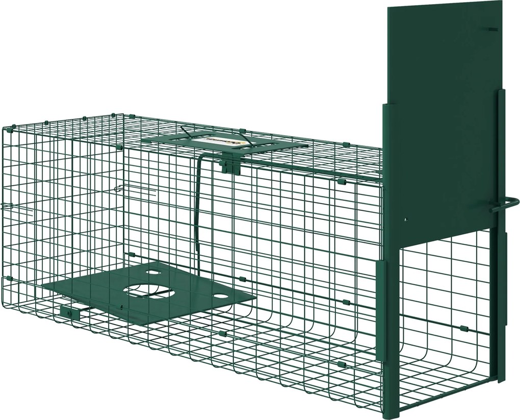 Outsunny Élőállat-csapda Acél 1 Bejárattal Patkányok és Egerek számára dim. 80L x 25W x 30H cm sötét zöld | Aosom