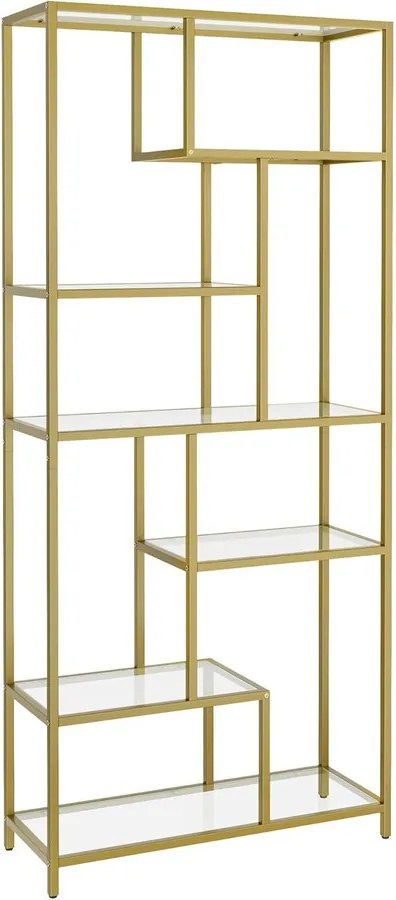 Könyvespolc, 6 szintes magas könyvszekrény 30 × 80 × 180 cm, fémes arany színben