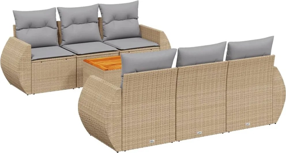 vidaXL 7 részes bézs polyrattan kerti ülőgarnitúra párnákkal