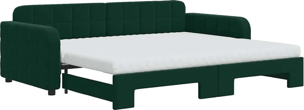 vidaXL sötétzöld kihúzható bársony heverő matraccal 90 x 200 cm