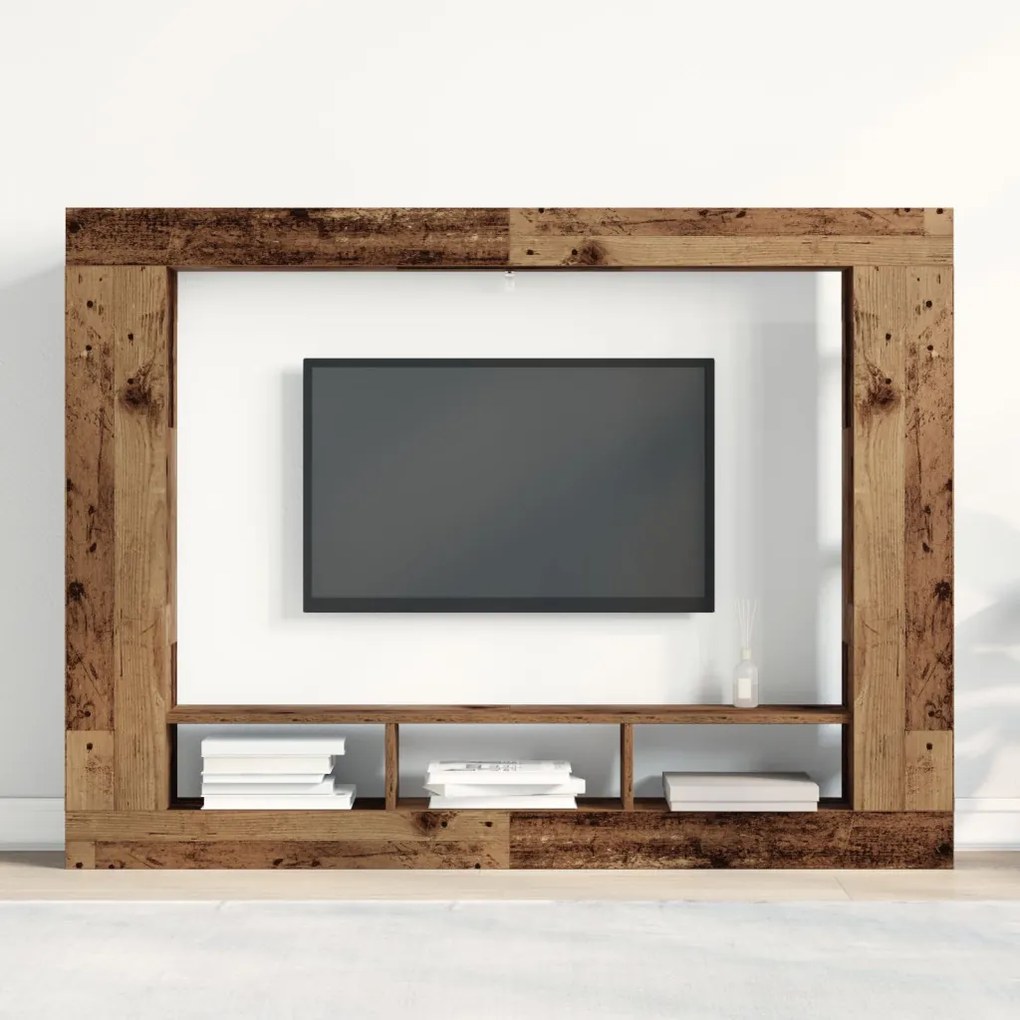 TV szekrény fali elhelyezés, régi fa 152x22x113 cm
