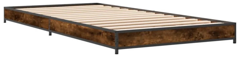 füstös tölgyszínű szerelt fa és fém ágykeret 100 x 200 cm