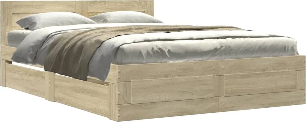 vidaXL sonoma tölgy színű szerelt fa ágykeret fejtámlával 120x200 cm