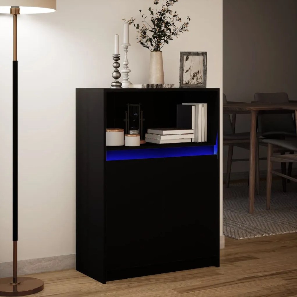 fekete szerelt fa tálalószekrény LED-del 72 x 34 x 100 cm