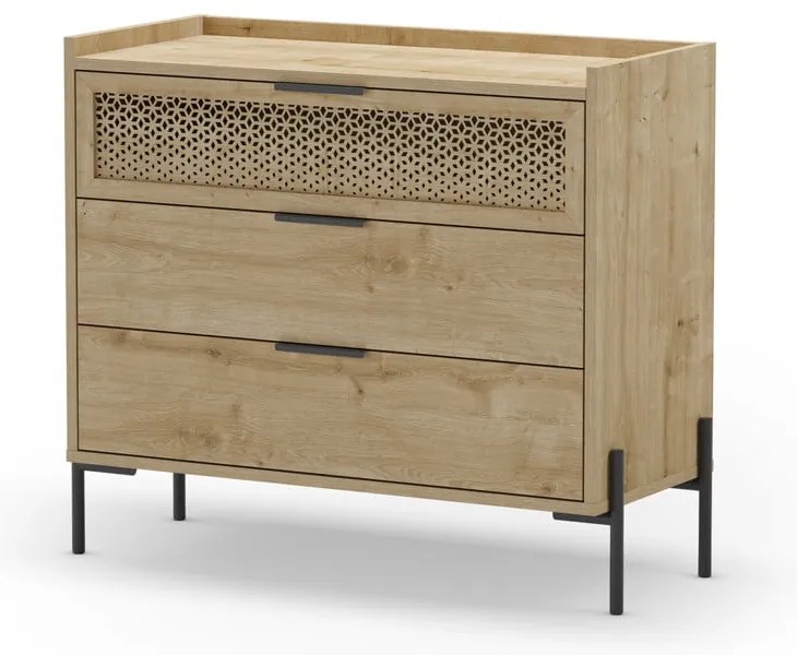 Natúr színű alacsony komód tölgyfa dekorral 90x80 cm Inca – Marckeric