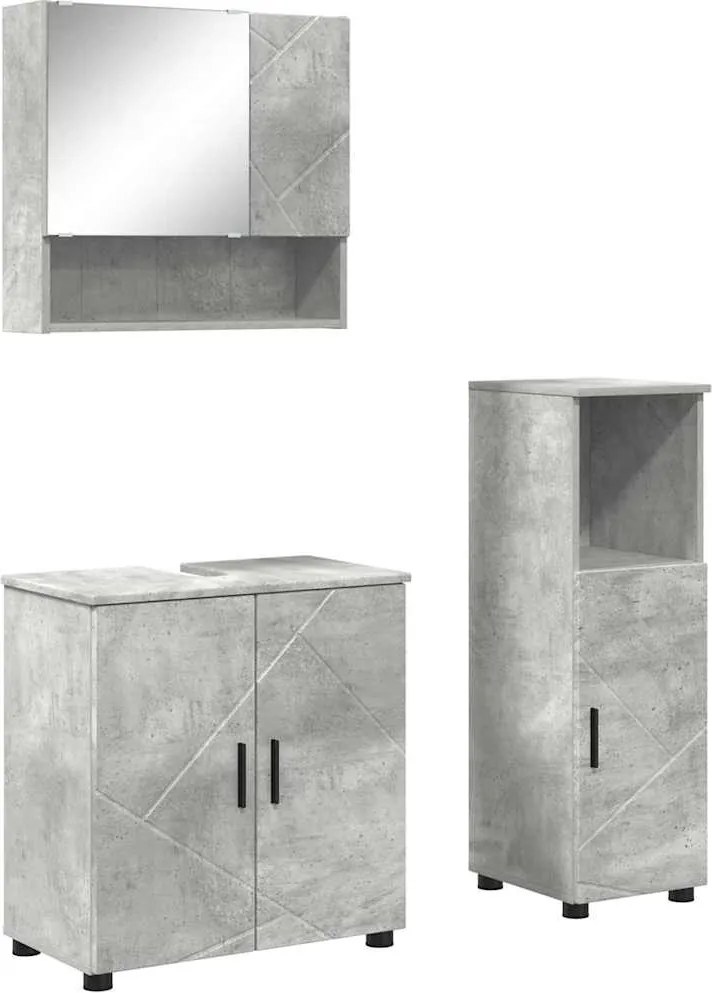vidaXL Fürdőszoba bútor szett tárolóval 3 pcs Beton szürke Faanyag