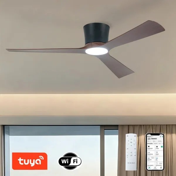 ZEVENTI - LED mennyezeti ventilátor AUREX LED/24W/230V Wi-Fi Tuya fekete/dió + távirányító