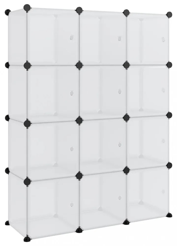 átlátszó PP tárolókocka-rendszerező 12 kockával és ajtókkal