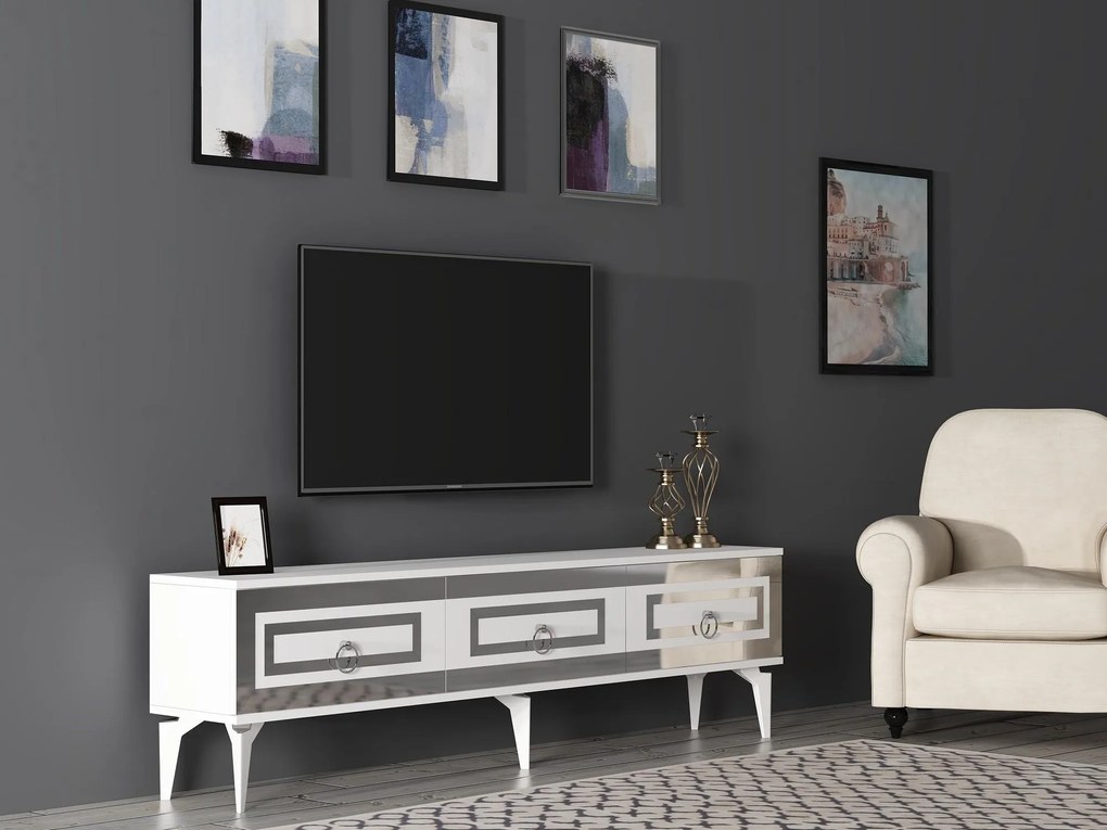 TV asztal/szekrény Pemava 2 (fehér + ezüst) . 1095408