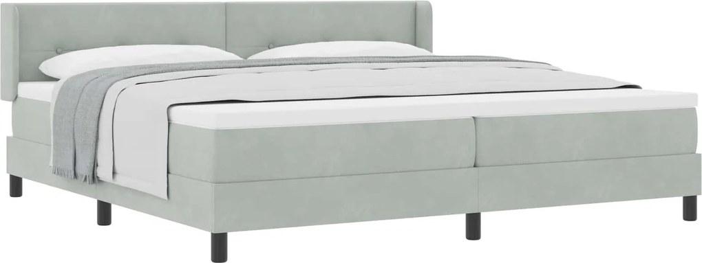 vidaXL Boxrugós ágy matracmal Világosszürke 200 x 200 cm Poliészter