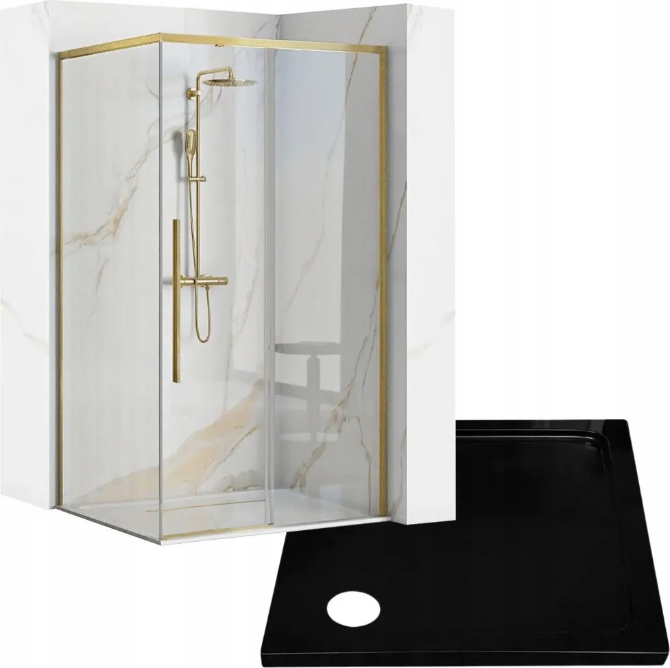 Rea Solar Brush Gold Kabin 90x90 Zuhanytálca Savoy Black