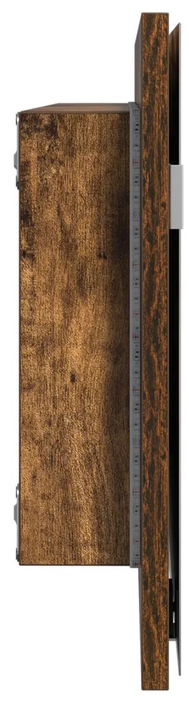 Fürdőszobai Tükrös Szekrény LED Fénnyel, Füstölt Tölgy, 80x37 cm