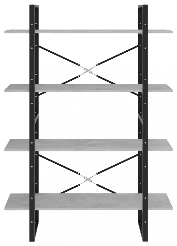 négyszintes betonszürke szerelt fa könyvszekrény 100x30x140 cm