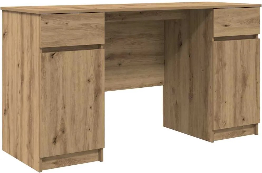 vidaXL Asztal fiókkal ajtóval kézműves tölgy 140 x 49 x 76 cm Faanyag