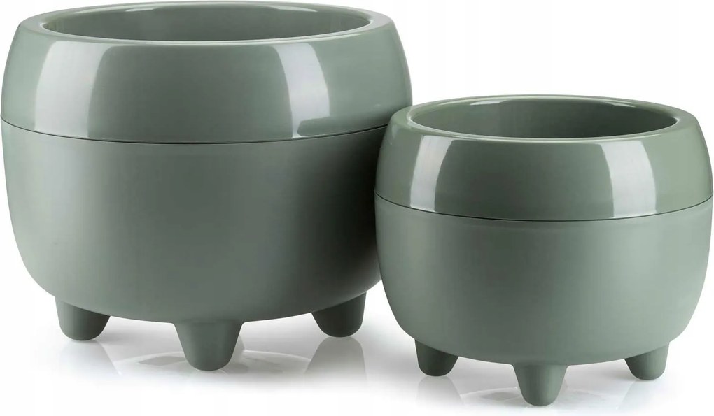 Virágtartó szett Szürke-zöld Kerek Lábakon 2 db-os modern
