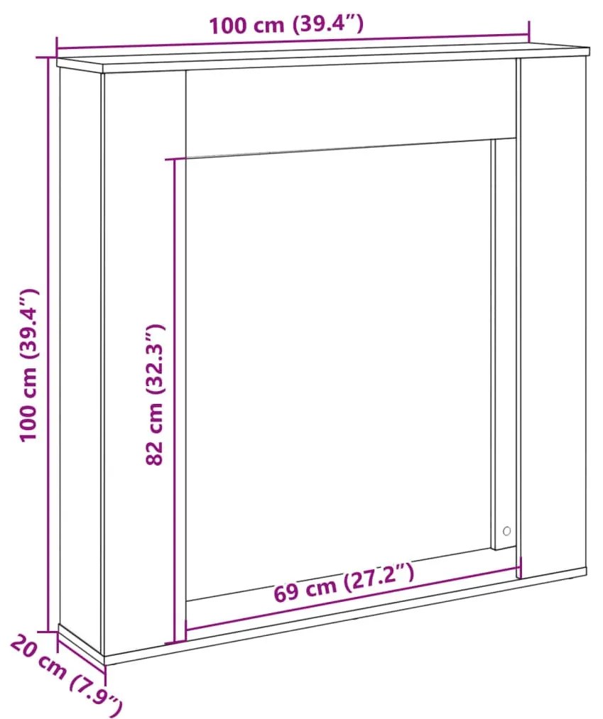 füstös tölgy színű szerelt fa kandallóburkolat 100x20x100 cm