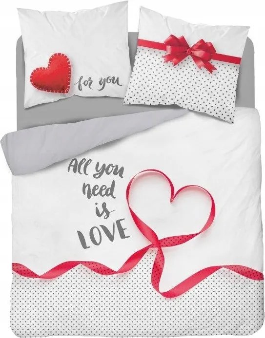 Pamut ágyneműhuzat Love/fehér/szürke 200x200 cm Prémium