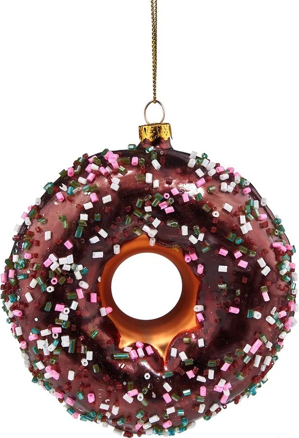 HANG ON üveg karácsonyfadísz fánk barna 10cm