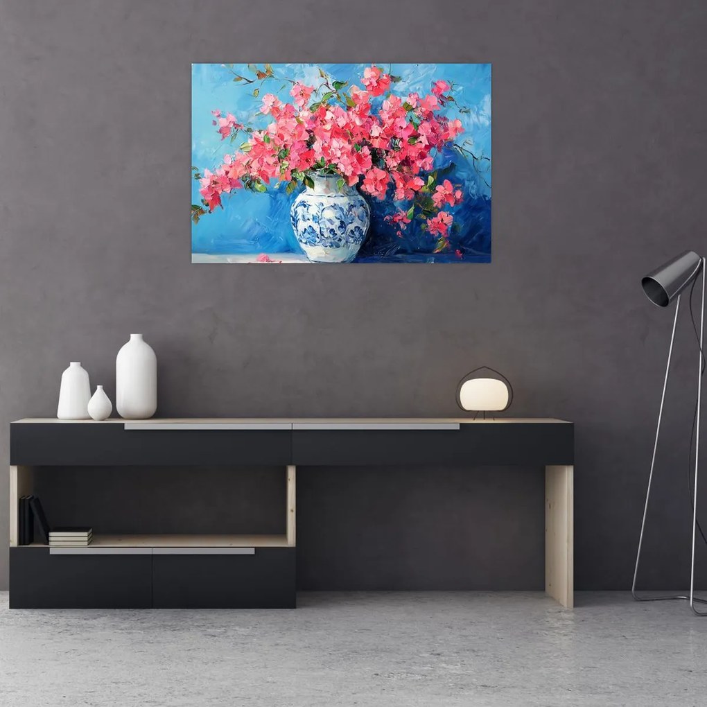 Kép - Váza rózsaszín virágokkal (90x60 cm)