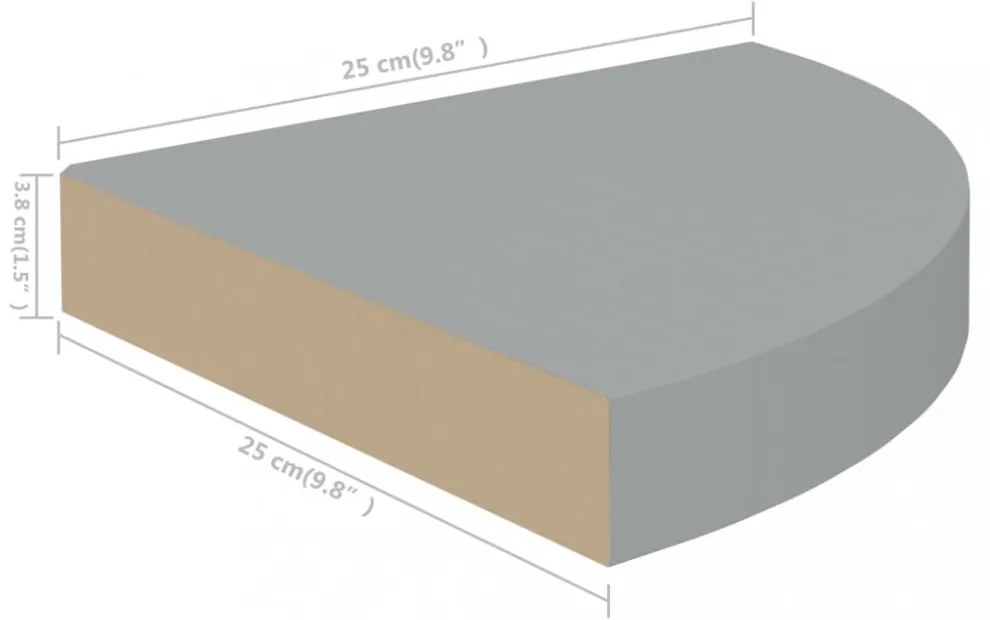 szürke MDF lebegő sarokpolc 25 x 25 x 3,8 cm