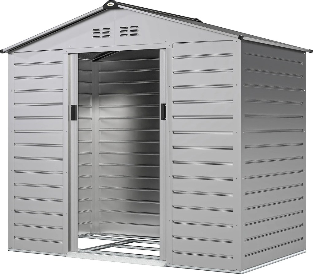 Outsunny Horganyzott Acél Kerti Tároló Sátor 2.43m² 213x131x192cm Könnyű Összeszerelésű Kertészeti Tároló Fészer, Tetőszerkezet, Zárható Tolóajtó, Idő