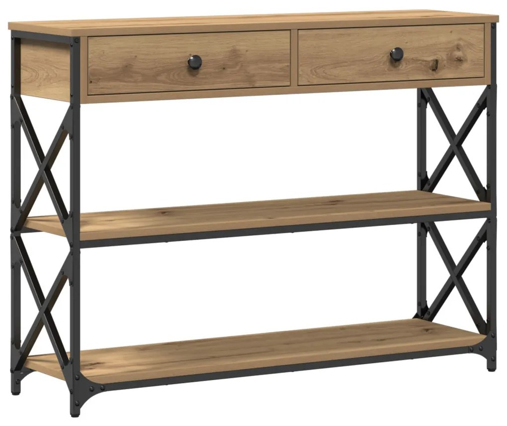 Konferenciához Asztal Kézműves Tölgy 100x28x75 cm Mérnöki Fa és Acél
