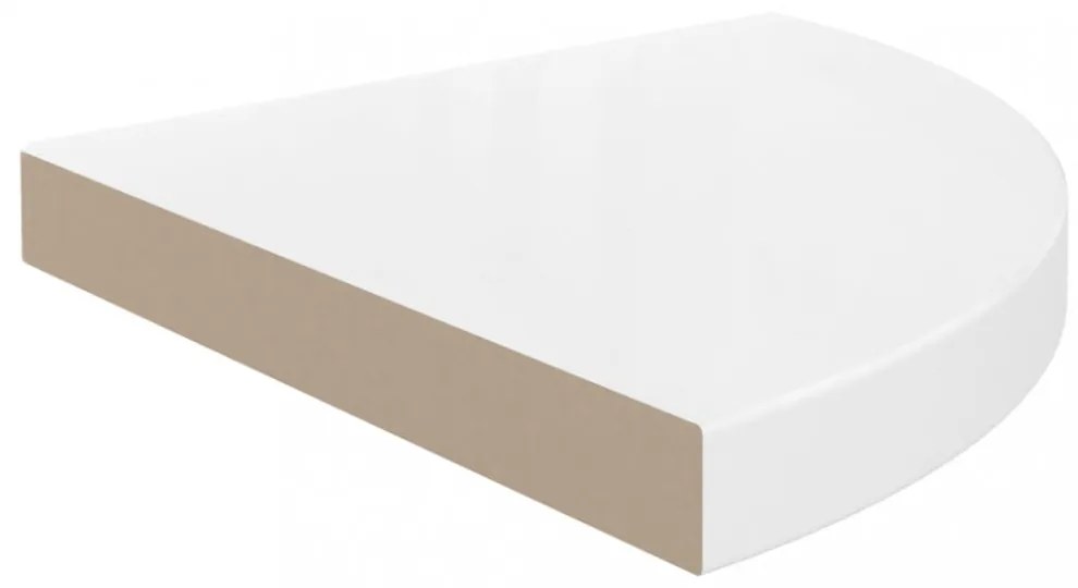 magasfényű fehér MDF lebegő sarokpolc 25 x 25 x 3,8 cm