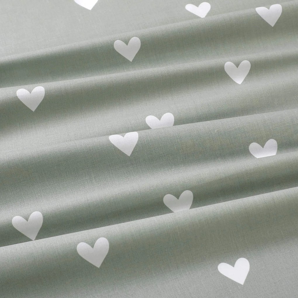 Goldea gyermek gumis pamut lepedő kiságyba - szívecskék, zsálya színű alapon 70 x 140 cm