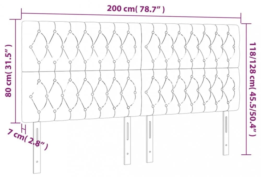 sötétszürke szövet LED-es fejtámla 200x7x118/128 cm
