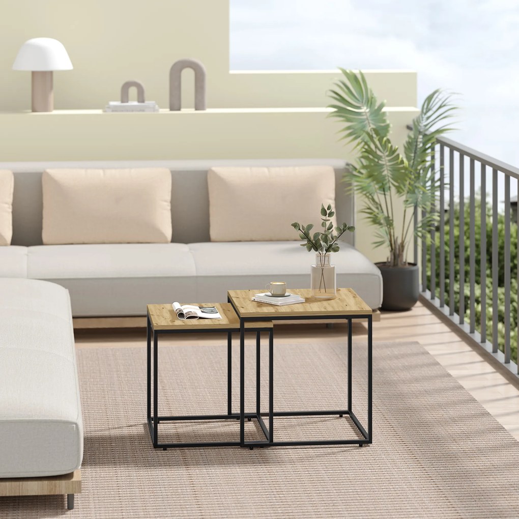 2 db-os QUADRO konferencia asztal szett, tölgy artisan dekor