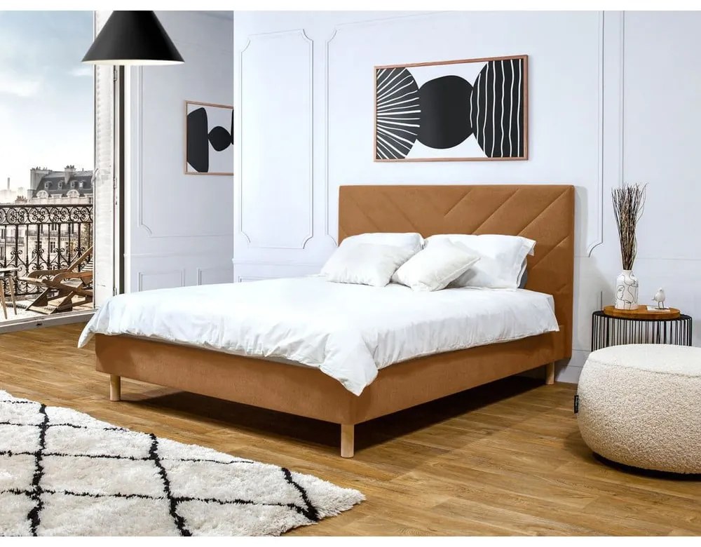 Narancssárga kárpitozott franciaágy ágyráccsal 180x200 cm Romane – Bobochic Paris