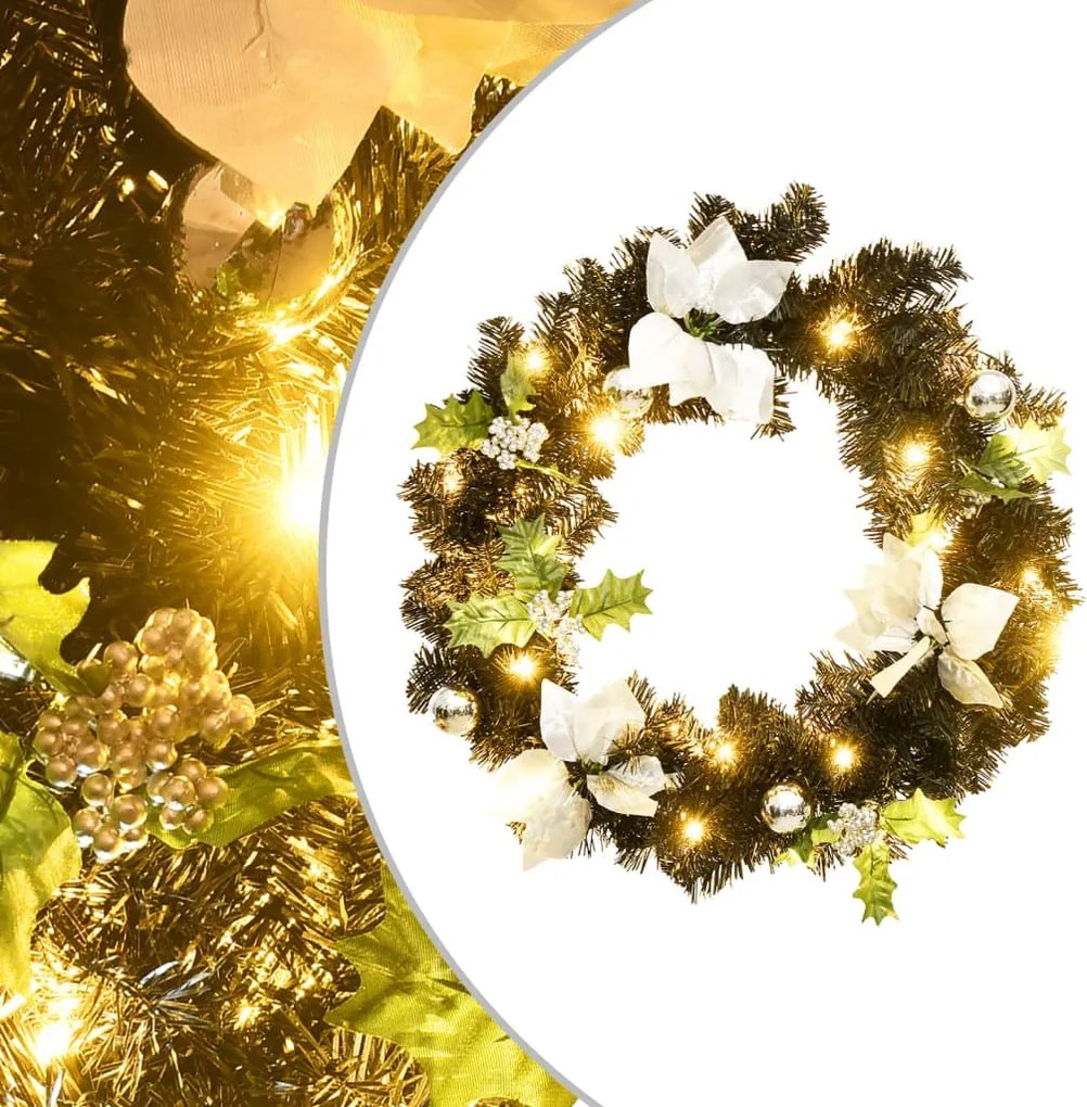 vidaXL fekete PVC karácsonyi koszorú LED-ekkel 60 cm