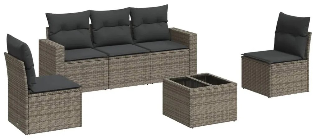 6 részes szürke polyrattan kerti ülőgarnitúra párnákkal