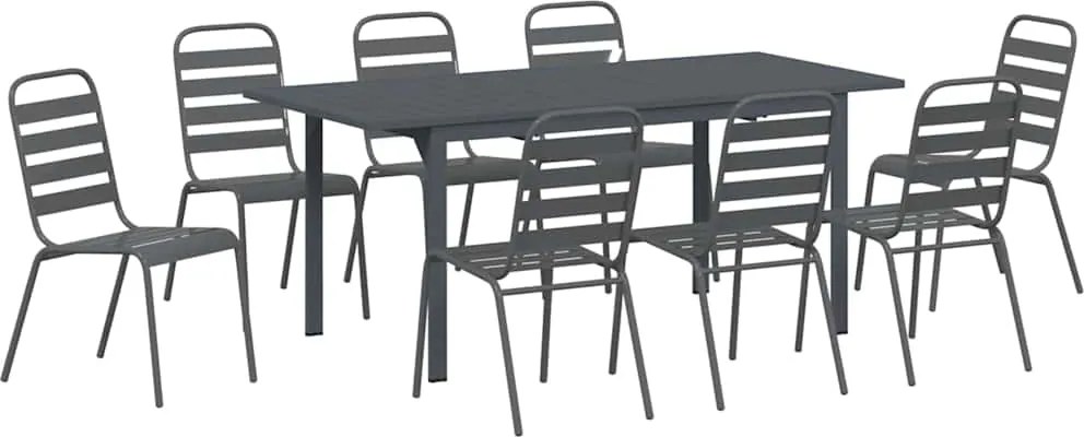 vidaXL Kert étkező szett 9 pcs Antracit Porfestett acél