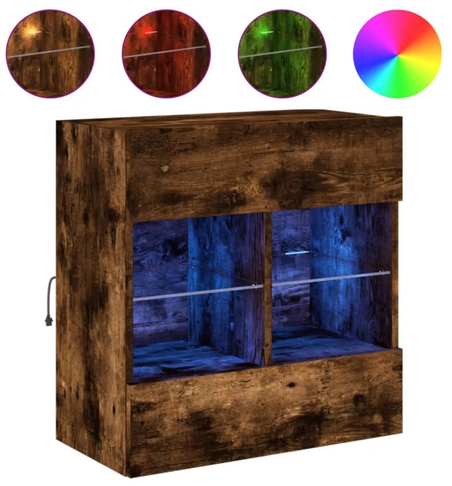 füstös tölgy színű fali TV-szekrény LED-ekkel 58,5x30x60,5 cm