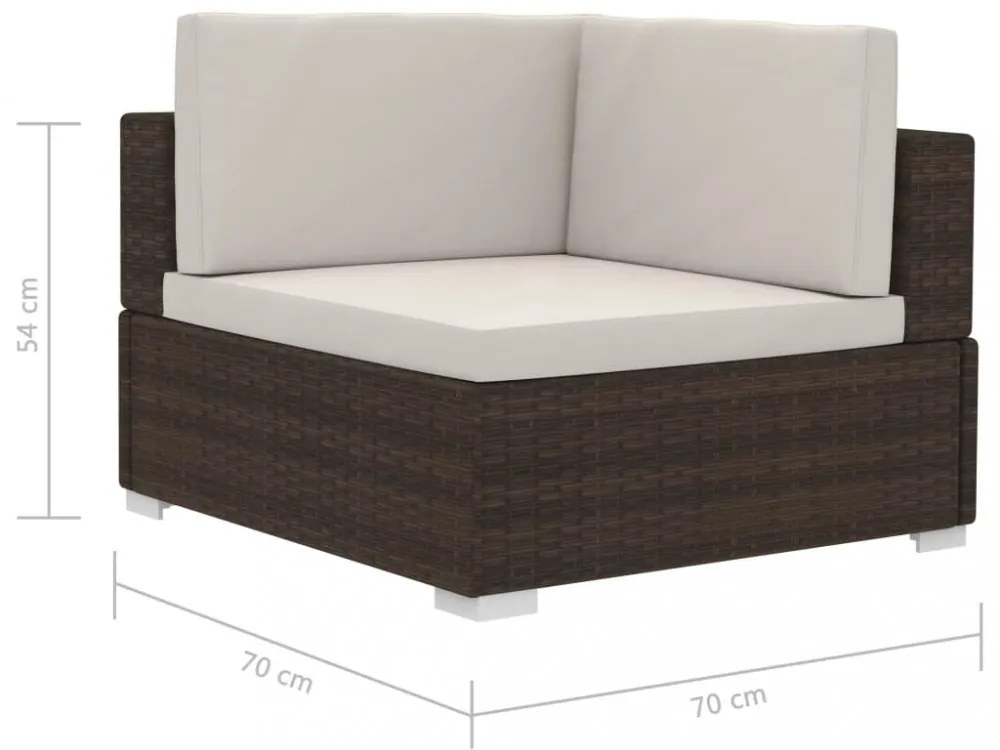 2 db barna moduláris polyrattan sarokfotel párnákkal