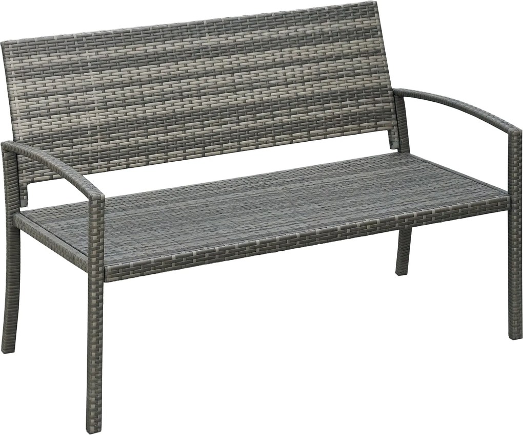 Outsunny Polyrattan Kerti Pad 2 Személyes UV-álló Pad Ergonomikus Karfával és Háttámlával, Kerti Bútor Park Pad 240 kg Teherbírással, Balkoni Pad Kert