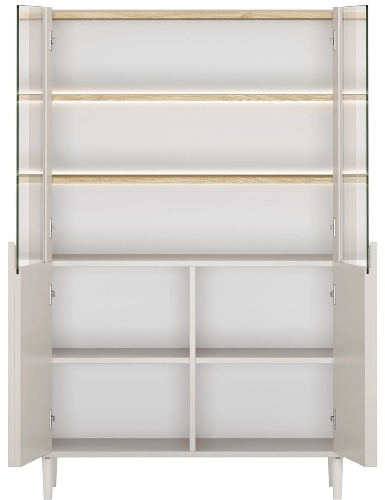 Amilio kétajtós lábas vitrin 100 cm - kasmír / olajozott tölgy / kasmír fogantyúk