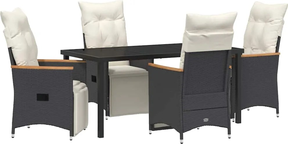 vidaXL Kert étkező szett párnával 5 pcs Fekete polirattan