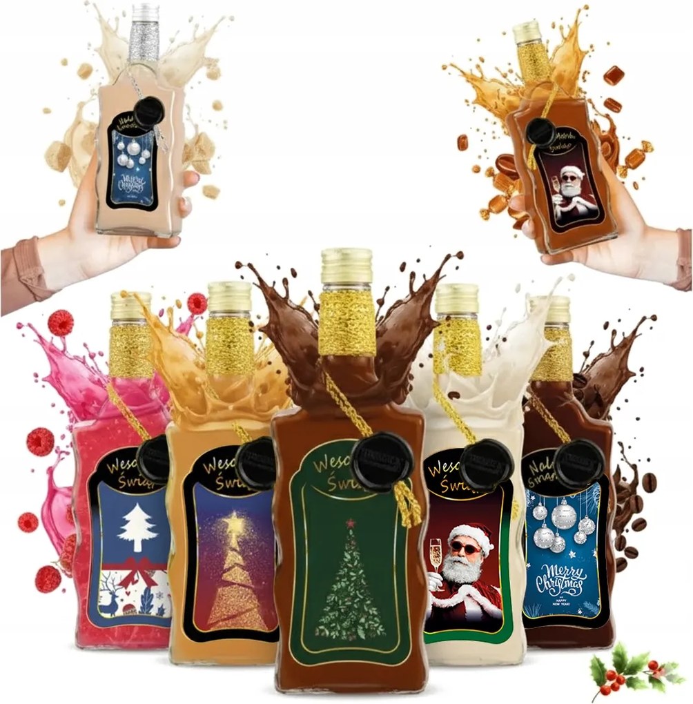 5x Karácsonyi Ajándék Palackok Dekoratív Prémium Hullám 500ml Likőr Bor