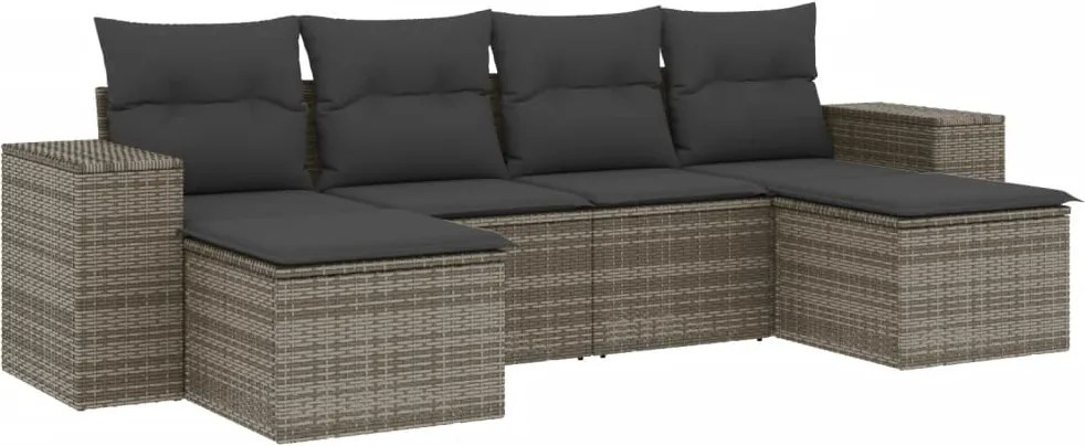 vidaXL 6 részes szürke polyrattan kerti ülőgarnitúra párnákkal