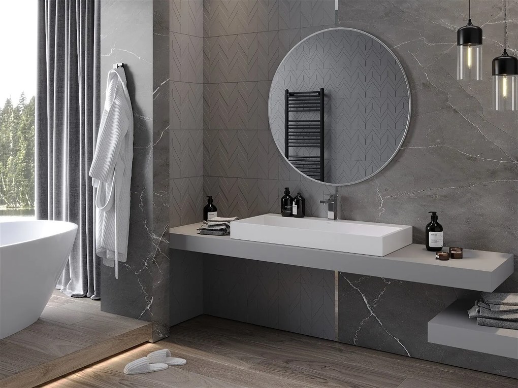 Mexen Loft, kerek fürdőszobai tükör 100 cm, keret színe szálcsiszolt acél, 9850-100-100-000-10