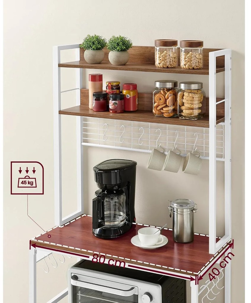 Konyhai polc, rendszerező polc konnektorokkal, 40x80x170 cm, barna- fehér