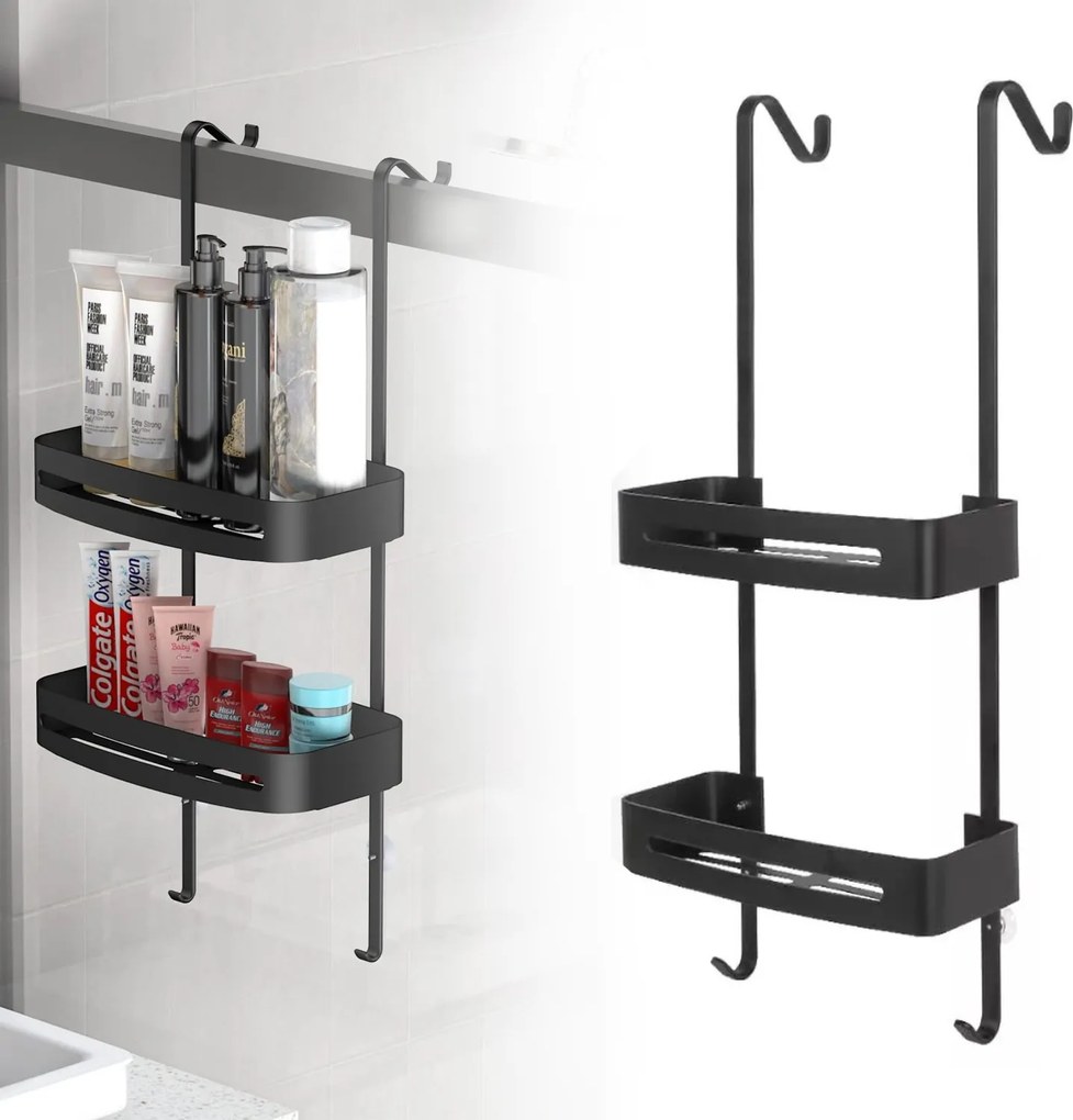 Fürdőszobai Polc zuhany alatt fürdőszoba akasztós-rozsdamentes acél-fekete
